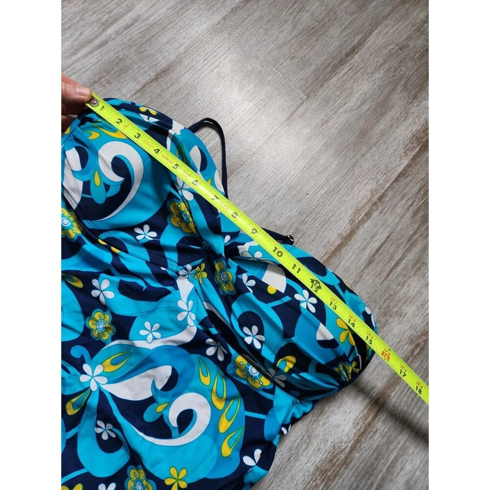 Sunshine Zone One Piece Swim Dress Blue Yellow Floral Adjustable Strap Sz 1X EUC - Picture 5 of 7